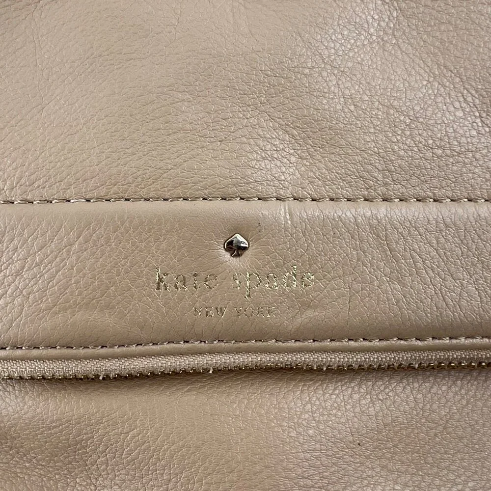 Kate Spade Fold Over Zipper Clutch Handbag Camel‎ Tan Leather